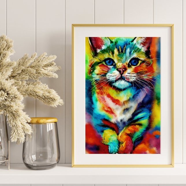 En lekfull och vit färglös katt poster (Skapare uppladdad)