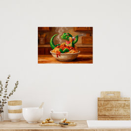 en lekfull ödla som njuter av en delikat pasta poster