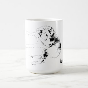 En lekfull skrapställning ger en lätt, rolig känsl kaffemugg