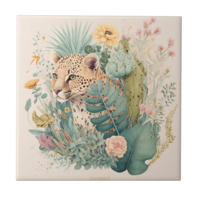 En leopard bakom bush-anpassningsbarna kakelplatta (Framsidan)