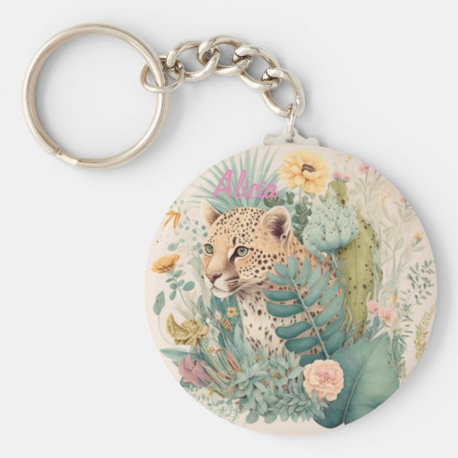 En leopard bakom bush-anpassningsbarna nyckelring (Framsidan)