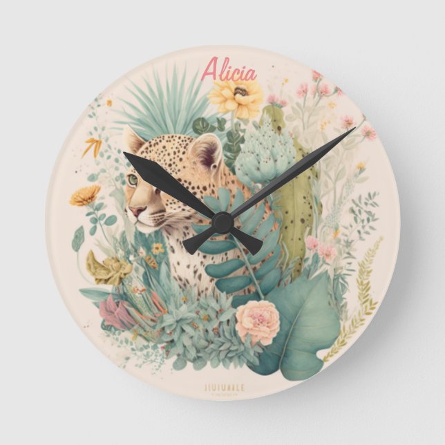 En leopard bakom bush-anpassningsbarna rund klocka (Framsida)