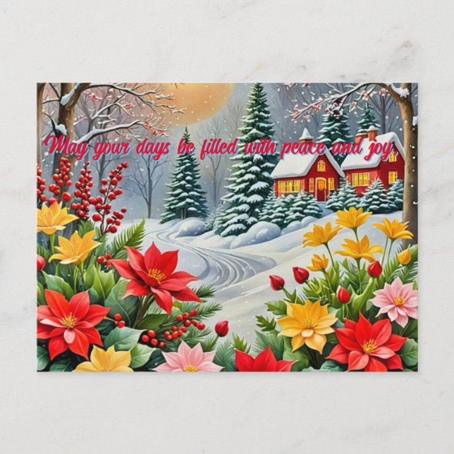 En levande blomsterträdgård julkort vykort (Framsida)