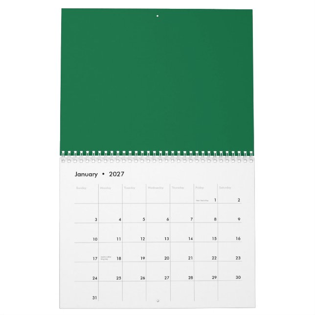 En levande grönt löv med distinkta ventiler är ill kalender (Jan 2027)