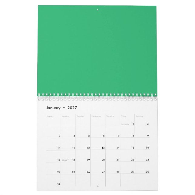 En levande grönt löv med framstående vener och de kalender (Jan 2027)