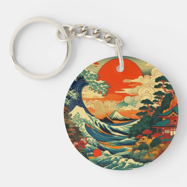 En levande, stiliserad ukiyo-e-utskrift (Framsidan)