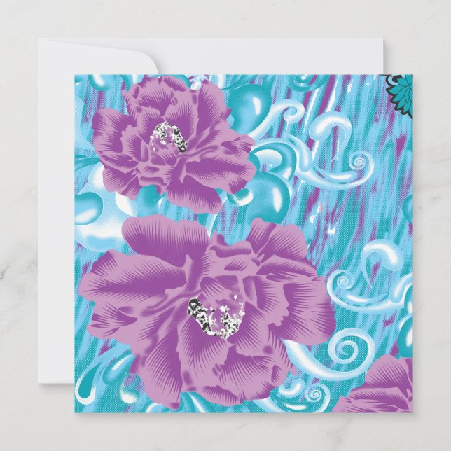 En levande textildesign med lila och turk anteckningskort (Framsida)