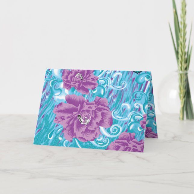 En levande textildesign med lila och turk anteckningskort (Framsida)