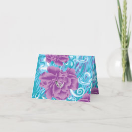 En levande textildesign med lila och turk anteckningskort