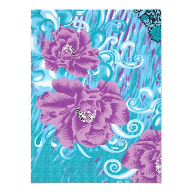 En levande textildesign med lila och turk fototryck (Framsidan)