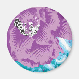 En levande textildesign med lila och turk magnet