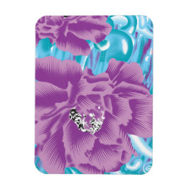 En levande textildesign med lila och turk magnet