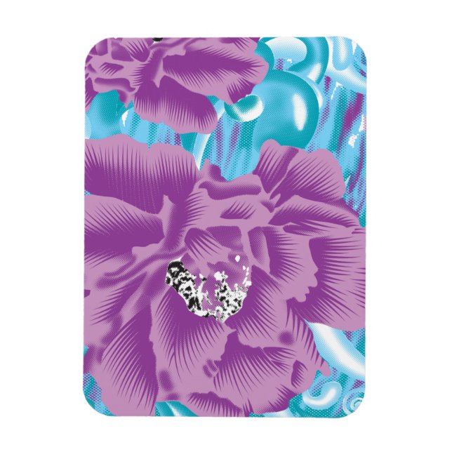 En levande textildesign med lila och turk magnet (Vertikal)