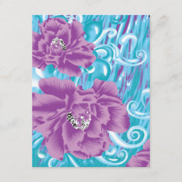 En levande textildesign med lila och turk tilläggskort