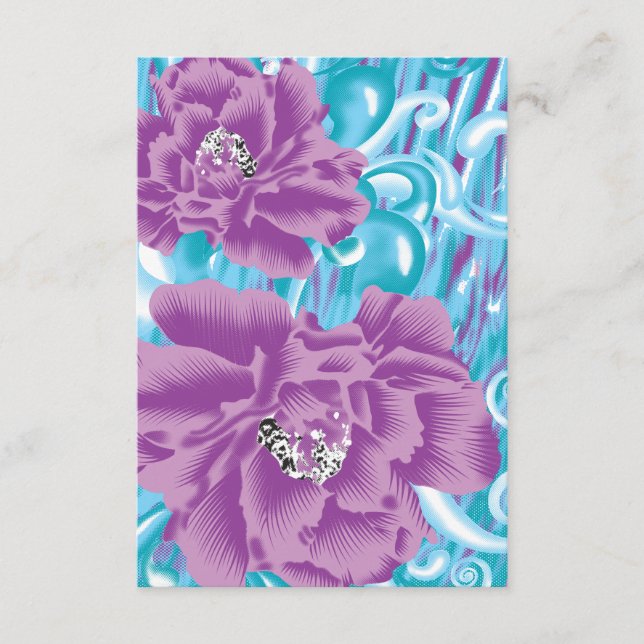 En levande textildesign med lila och turk tilläggskort (Framsida)