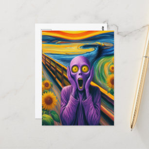 En Lila Alien Screaming i solblommor Vykort