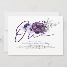 En Lila blommor 1:a födelsedagsbjudan Inbjudningar