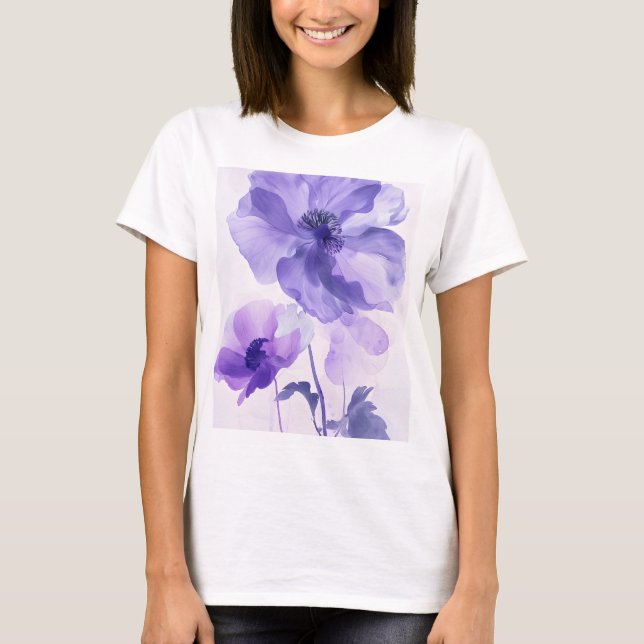 en lila blomsterbehandlad T-shirt (Framsida)