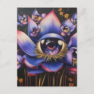 En Lila surrealistisk blomma med bollar Vykort