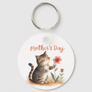 En lilla kattunge ger en present till mamma nyckelring