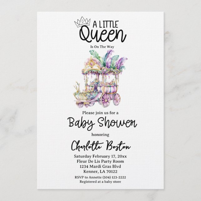 En Lille Drottning Mardi Gras Float Baby Shower Inbjudningar (Framsida)