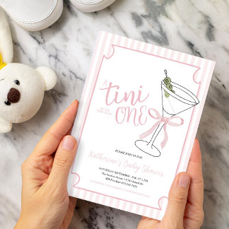 En lille en är på väg Rosa ränder Baby Shower Inbjudningar