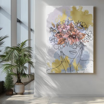 En linje ansikte art med blommor krona gömmande ög