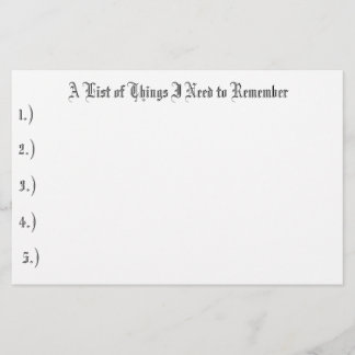 En lista av saker som jag behöver att minnas, 1.), brevpapper