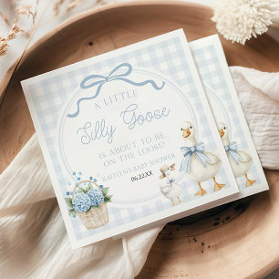 En lite dum gås blå blommig båge baby shower pappersservett