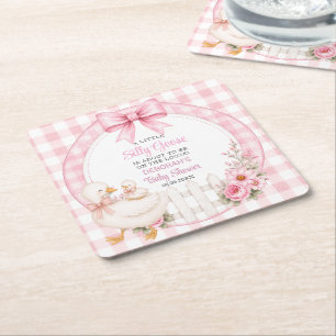 En lite dum gås Pink Cottagecore Baby Shower Underlägg Papper Kvadrat