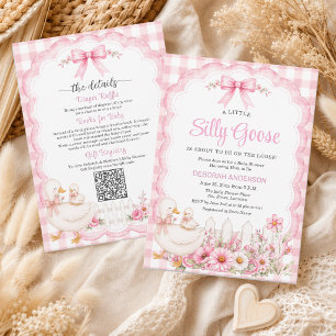 En lite dum gås Rosa All in One Baby Shower Inbjudningar
