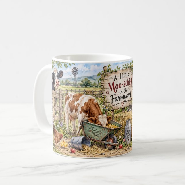 En lite Moo-schief gårds ko-mugg Kaffemugg (Framsida vänster)