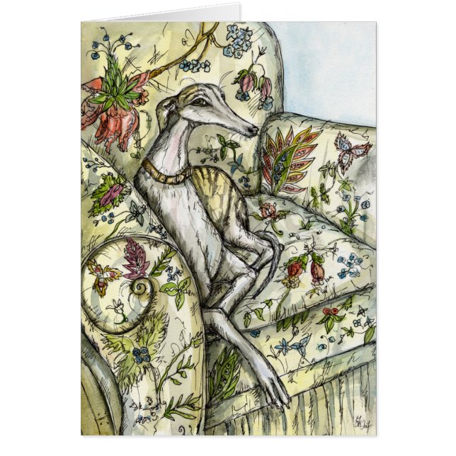 En lite Passande Whippet konstillustration Hälsningskort (Framsidan)