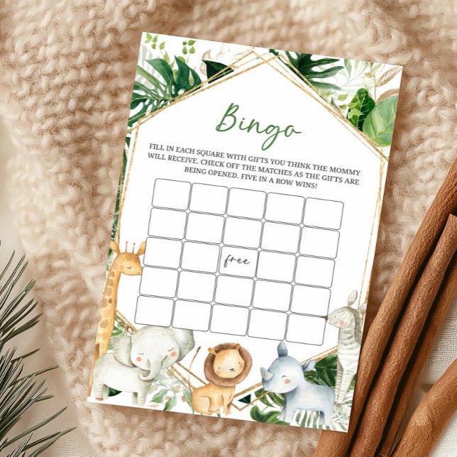 En lite vild en bebisfest Bingo-spel (Greenery Jungle Baby Shower  Bingo Game)