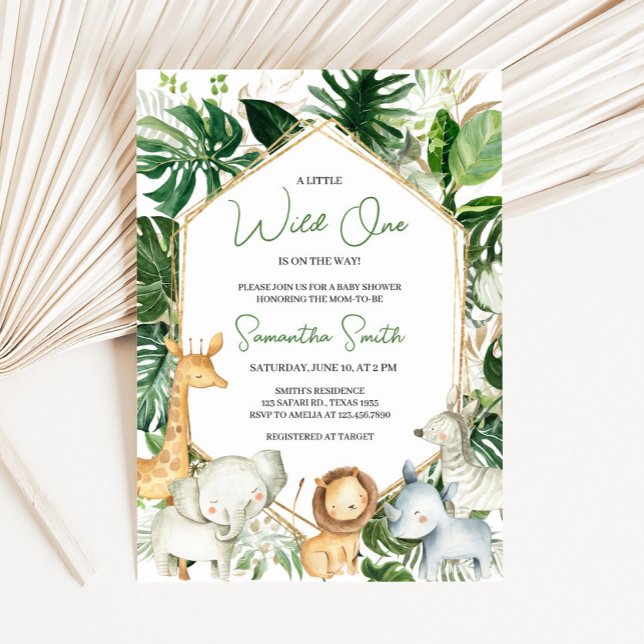 En lite vild en bebisfest inbjudan (Jungle Safari Animals Baby Shower Invitation)