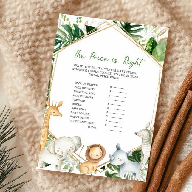 En lite vild en The Price Is Right Game (Greenery Jungle Baby Shower The Price Is Right Game)