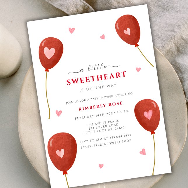 En liten älskling ballong Alla hjärtans dag bebisf Inbjudningar (A Little Sweetheart Balloon Valentines Baby Shower Invitation)
