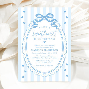 En liten älskling blå rosett baby shower inbjudningar