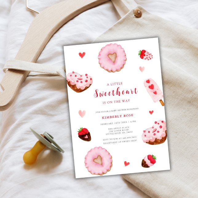 En liten älskling Donuts Valentineser Baby Shower Inbjudningar (A Little Sweetheart Donuts Valentines Baby Shower Invitation)