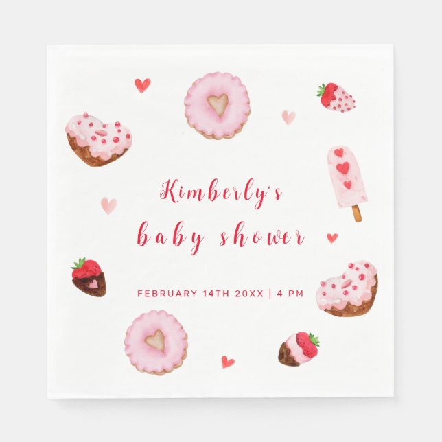 En liten älskling Donuts Valentineser Baby Shower Pappersservett (Framsidan)