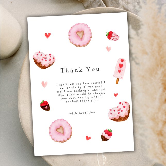 En liten älskling Donuts Valentineser Baby Shower Tack Kort (A Little Sweetheart Donuts Valentines Baby Shower Thank You Card)