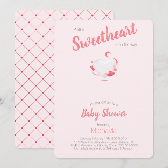 En liten älskling i Rosa Heart Girl Baby Shower Inbjudningar (Fram/baksida)