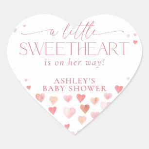En liten älskling, Rosa Baby Shower Hjärtformat Klistermärke