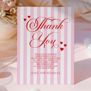 En liten älskling rosa röda hjärtan baby shower tack kort