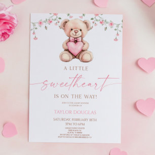 En liten älskling rosa teddybjörn baby shower inbjudningar