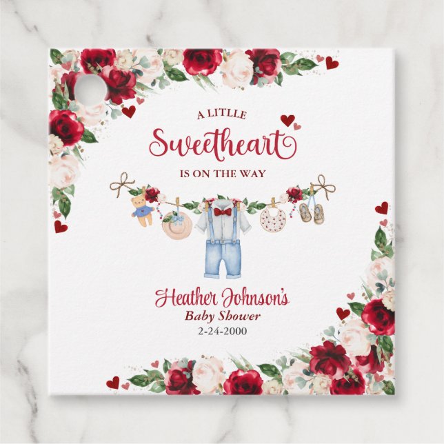 En liten älskling Valentine Boy Baby Shower Gåvor Etiketter (Framsida)