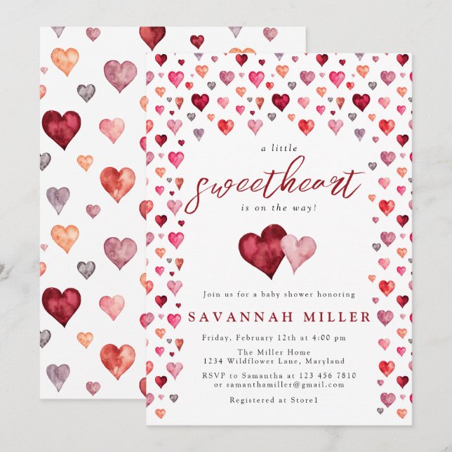 En liten älskling Valentine Hearts Baby Shower Inbjudningar (Fram/baksida)