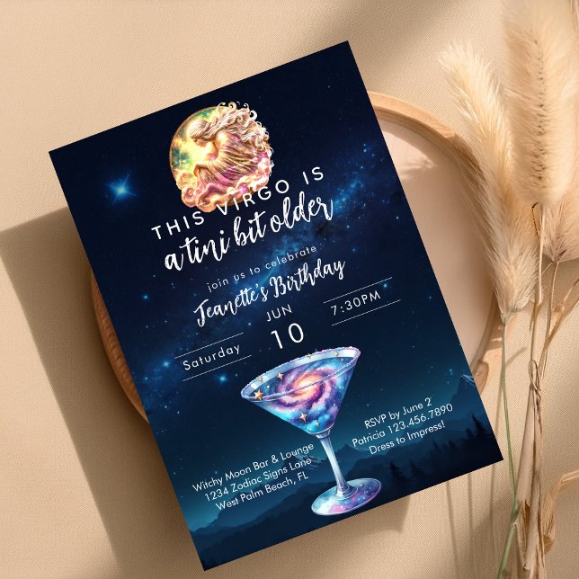 En liten aning äldre Jungfrun Zodiac Martini Födel Inbjudningar (Skapare uppladdad)