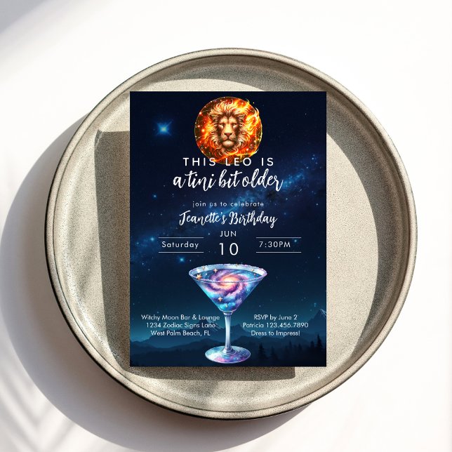 En liten aning äldre Leo Zodiac Martini Födelsedag Inbjudningar (Skapare uppladdad)