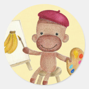 En liten artist Socky från Sock monkey-klickaren Runt Klistermärke
